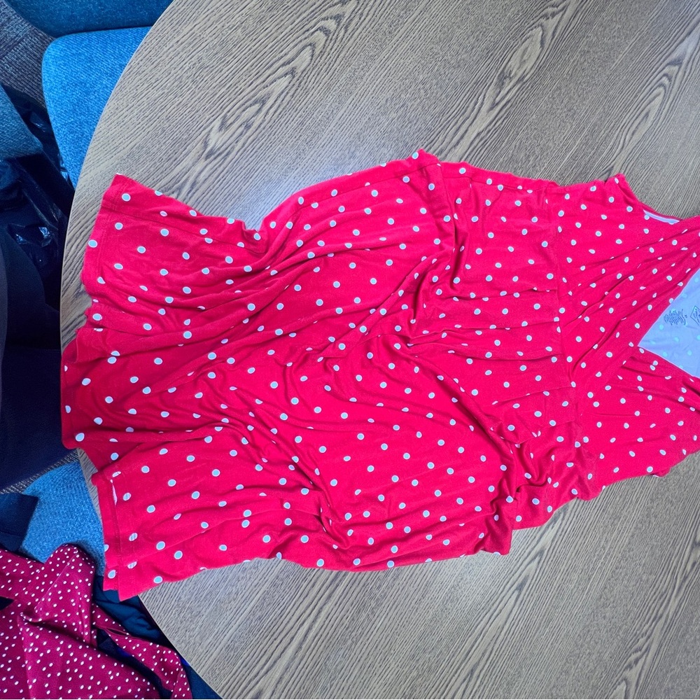 Dress Red with white polkadots.